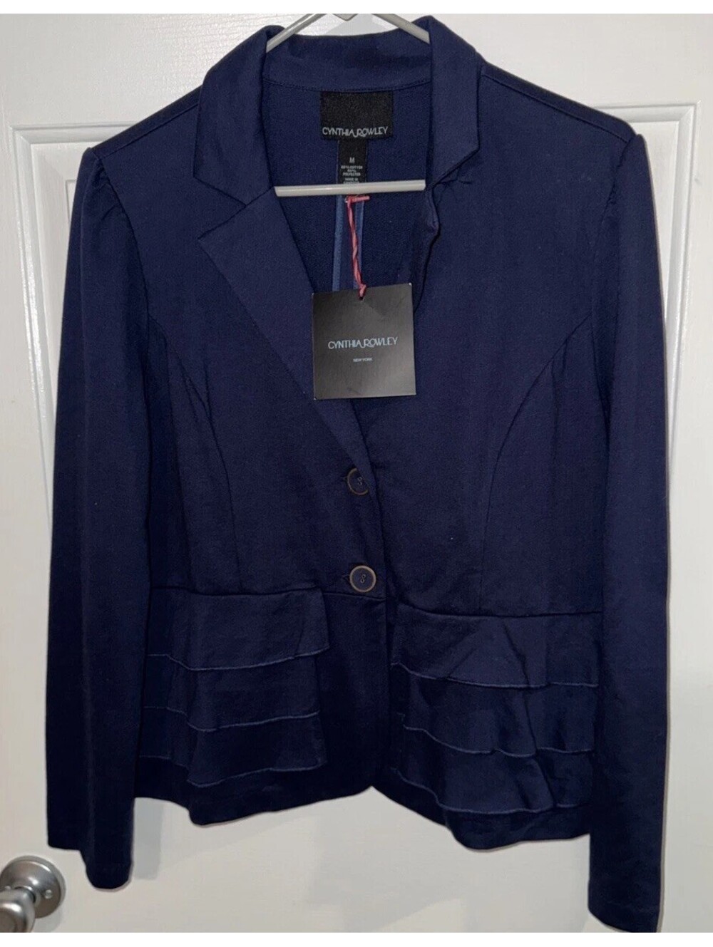 Cynthia Rowley Gray Peplum Ruffle Blazer Jacket Medium Holiday Party Retail $225 - Picture 2 of 4